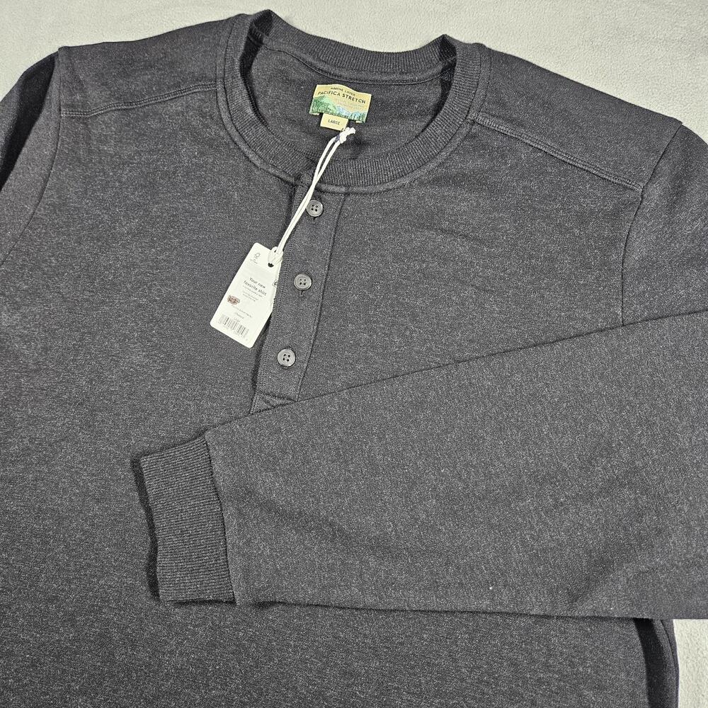Marine Layer Pacifica Stretch Henley Shirt Mens Large Gray Casual Midweight